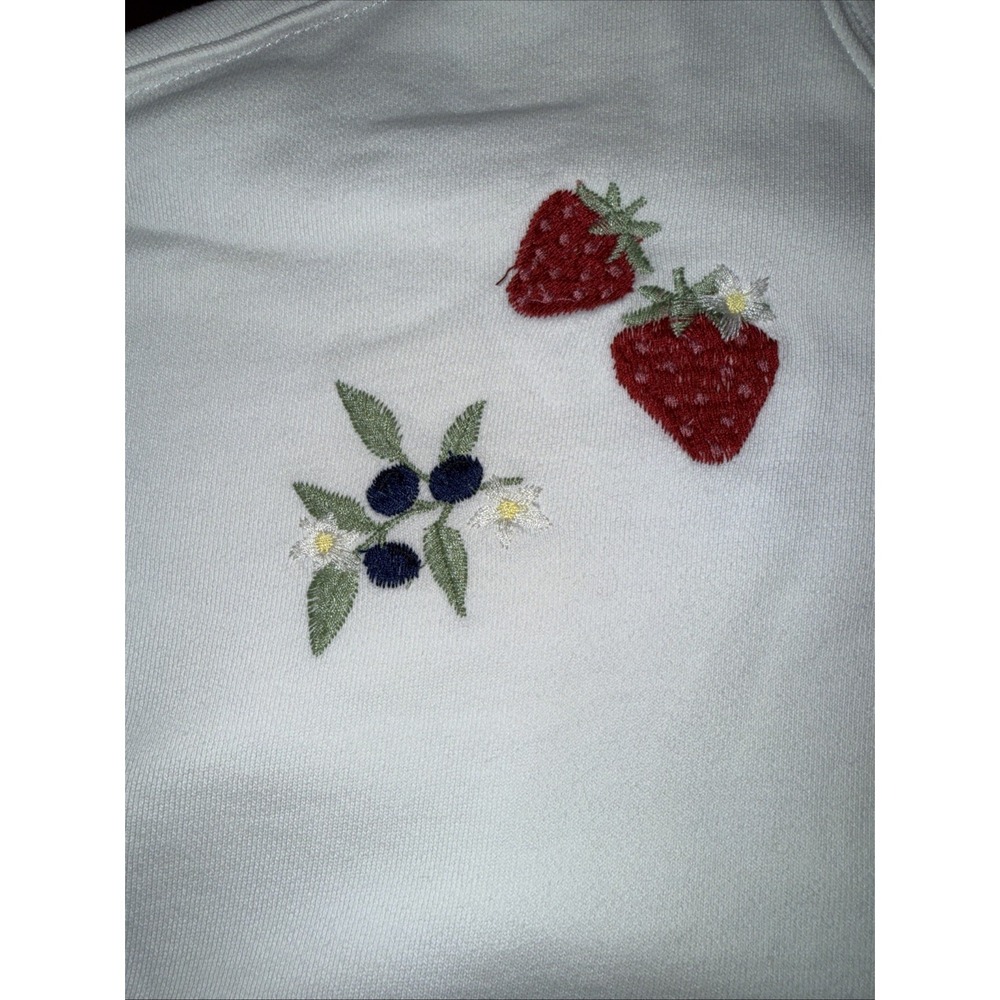 Driftwood Womens Teddy Crew Neck Pullover Sweatshirt Sz L White Fruit Print - Picture 4 of 9